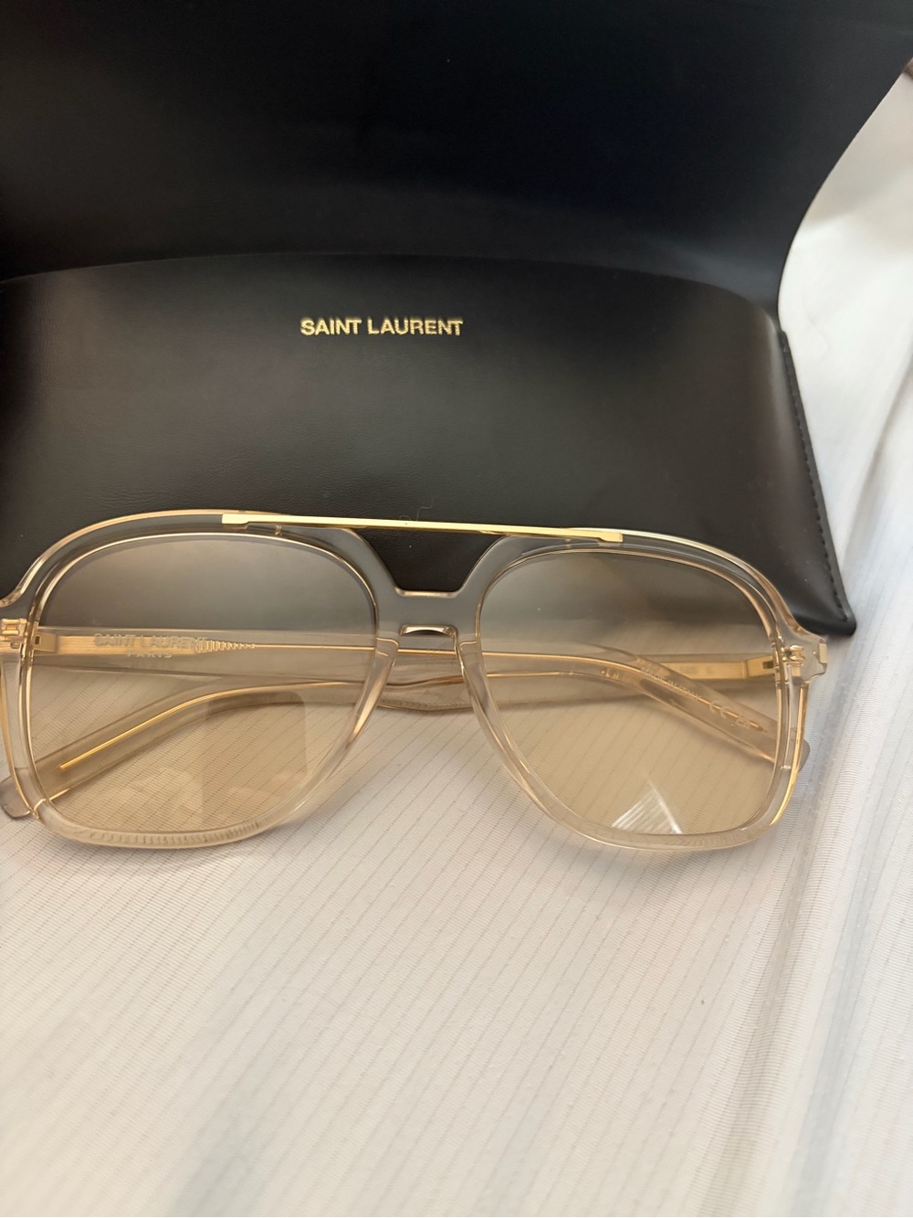 Saint Laurent Women's Clear Champagne Gradient Aviator Sunglasses NWOT